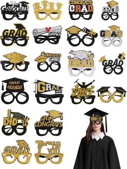 10pcs/Set Graduation Gift Felt Glasses, Including Book-Shaped And Graduation Cap Designs. Congratulations On Your Graduation! Suitable For Graduation Party Decorations, Theme Parties, Suitable For All Graduates.