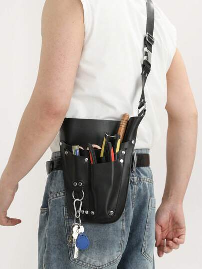 Bolsa de Ferramentas Masculina de Cor Sólida em PU com Vários Bolsos e Camadas, Adequada para Bolsa de Cintura, Bolsa Transversal de Ombro Único, Aplicável para Armazenamento de Ferramentas de Vida e Trabalho Diversos