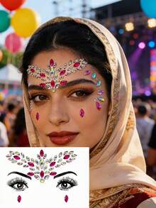 (1pc/2pcs) Two-Tone Resin Rhinestone Face Gems, Fuchsia & Iridescent Resin Rhinestone Inlay, Personalized Gems For Makeup, Masquerade, Holidays, Carnival, Party, Waterproof & Long-Lasting, Y2K Style - Multicolor - View 4