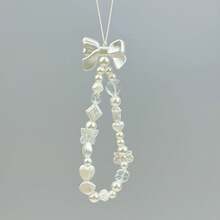 Cute Bowknot Faux Pearl Beaded 1pc Cute Bowknot Phone Lanyard, Short Camera Strap, Ins Style Multi-Element Charms Spring Gift - White - View 1
