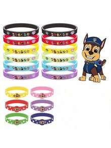 Paw Patrol 12入 汪汪隊立巡邏隊卡通可愛主題橡膠手環，動漫角色玩偶手腕帶，派對裝飾 - 耐用、防水、舒適，適合生日派對、角色扮演、萬聖節 (隨機款式) - 黃色 - 查看 7