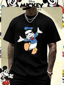 Disney Officially Licensed Donald Duck X  Stormtrooper Graphic 220g 100% Cotton T-Shirt, Unisex Regular Fit Casual Streetwear - 黑色 - 查看 1