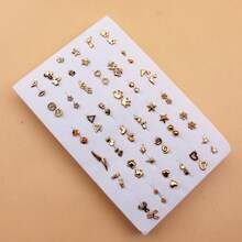 36 Paar minimalistische, kreative, personalisierte, winzige, goldfarbene, zufällig gemischte Stil Kunststoff Ohrstecker Set, hypoallergen - Gold - Übersicht 7