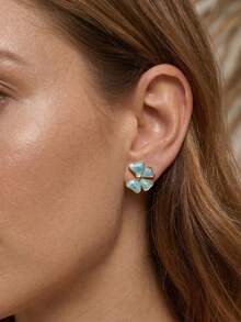 1/6 pares de pendientes de acero inoxidable para mujer, estilo vintage europeo y americano, impermeables, hipoalergénicos, sin decoloración, con diseños geométricos de triángulo, flor de cuatro pétalos, espiral redonda y esmalte de gota de aceite multicolor, múltiples estilos, joyería para mujer, a juego con camisola y vestido, adecuados para vacaciones y regalo del Día de San Valentín - Multicolor - Ver 4
