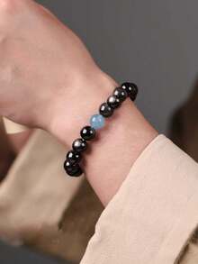 男士极简主义银色黑曜石手链 – 守护与能量水晶手链，增强自信与决策力，灵性能量饰品 - 彩色 - 查看 6