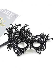 2件套蕾丝面具，性感蕾丝眼罩，威尼斯金属凤凰半脸面具，万圣节、狂欢节、化装舞会奇装异服，黑色款 - 彩色 - 查看 5