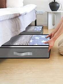 1pc Fabric Foldable Underbed Storage Box, Home Bedding & Clothing Organizer Bag With Zipper & Handle, Space-Saving Large Capacity, Home Organization, Moving Packing - Multicolor - View 5