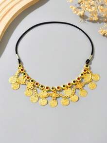 Gold Bridal Headchain With Coin & Tassel Pendant, Women's Party & Wedding Dress Hair Accessory - Gold - View 2