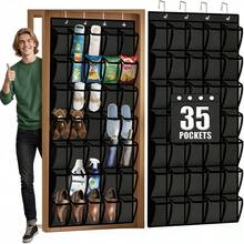 24/35/40 Pocket Hanging Shoe Rack, Suitable For Wardrobe Doors, Women & Men's Shoe Storage Rack With Large Mesh Pockets For Shoes & Slippers (Black) - View 2