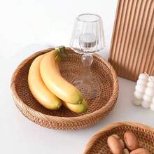 1 chiếc khay tròn viền lượn sóng bằng mây, giỏ đựng rau củ quả nhà bếp, đồ dùng đan lát thủ công. - màu nâu - Xem 9