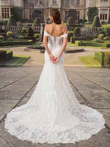 HEARBOBO Elegant White Lace Applique Mermaid Graduation Gown, Fairy Wedding Dress With Train - White - View 4