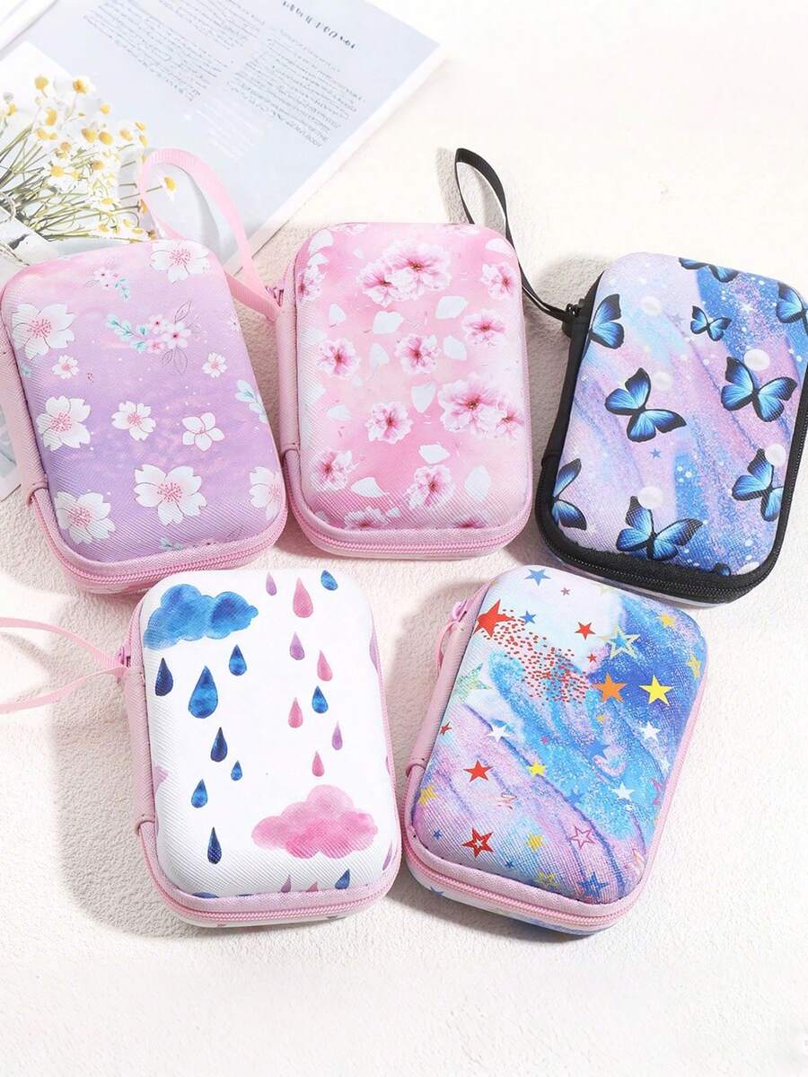 Túi đựng đồ in hình dễ thương, túi đựng tai nghe, túi đựng dây cáp dữ liệu, túi vuông cứng cáp có khóa kéo, thiết kế lãng mạn sáng tạo. - Nhiều màu - Xem 1