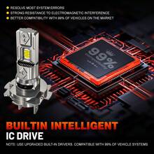 DrViAion 2个H7 LED大灯灯泡套装，迷你型，120W，60000流明，6500K白光，适用于汽车前大灯，12V，H7涡轮LED，2025新款大灯 - 白色 - 查看 4