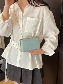 新款极简主义个性化方形单肩斜挎包 - 銀色 - 查看 7