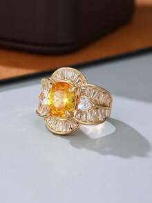 1PC Fashion Luxury Oval Floral-Shaped Zirconia Ring, Elegant Wedding Jewelry Gift, Women's Party Ring - Ring - View 3