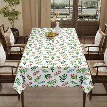 Square Floral Tablecloth With Red Berries & Green Foliage Print - White Fabric For Indoor Outdoor Dining, Weddings, Parties, Picnics - Easy-Clean Modern Rustic Table Cover (Fits Rectangular Tables), Table Cloth Cover, Elegant Tablecloth, Tablecloth Rectangle, Ruffle Table Cloth, Table Cloth Washable, Home Dining Decor, Machinemade Quality, Wedding Organizers, Home Decorators - Multicolor - View 4