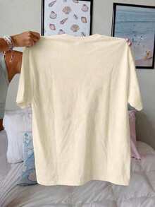 Women's Casual Crew Neck Short Sleeve T-Shirt With Funny Lobster Print, Summer - Light Apricot - View 3