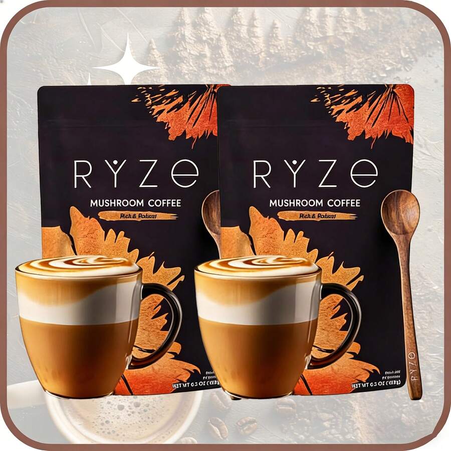 RYZ/E/Lions Mane & Turkey Tail Mushroom Coffee – Dark Roast With 6 Adaptogens & Prebiotics – Instant Coffee For Energy, Focus & Digestion – 30 Servings - 兩件 - 查看 1