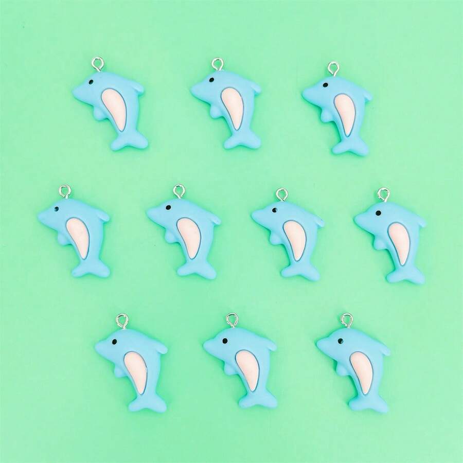 10个海洋系列跃海豚吊坠，适用于手工珠宝制作，耳环、项链、手链、脚链、包包挂饰、情侣礼物、树脂工艺品 - 10件跳躍的海豚 - 查看 1