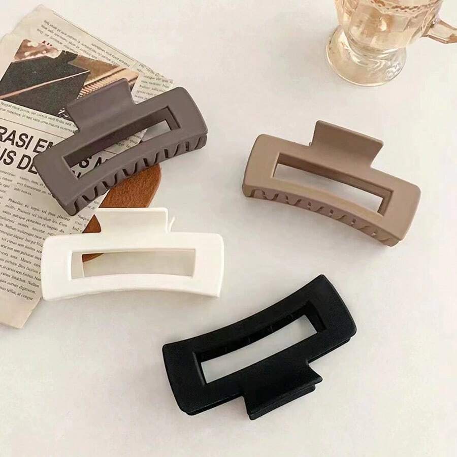 4pcs/1pc Women's 10cm/3.94in White, Black, Khaki, Brown Square Large Lightweight Plastic Hair Clips, Fashion Versatile High-End Minimalist Elegant Classy Bathroom Hair Accessories Suitable For Daily Wear Summer Beach Claw Clips Vacay Hair Claws - Multicolor - View 1