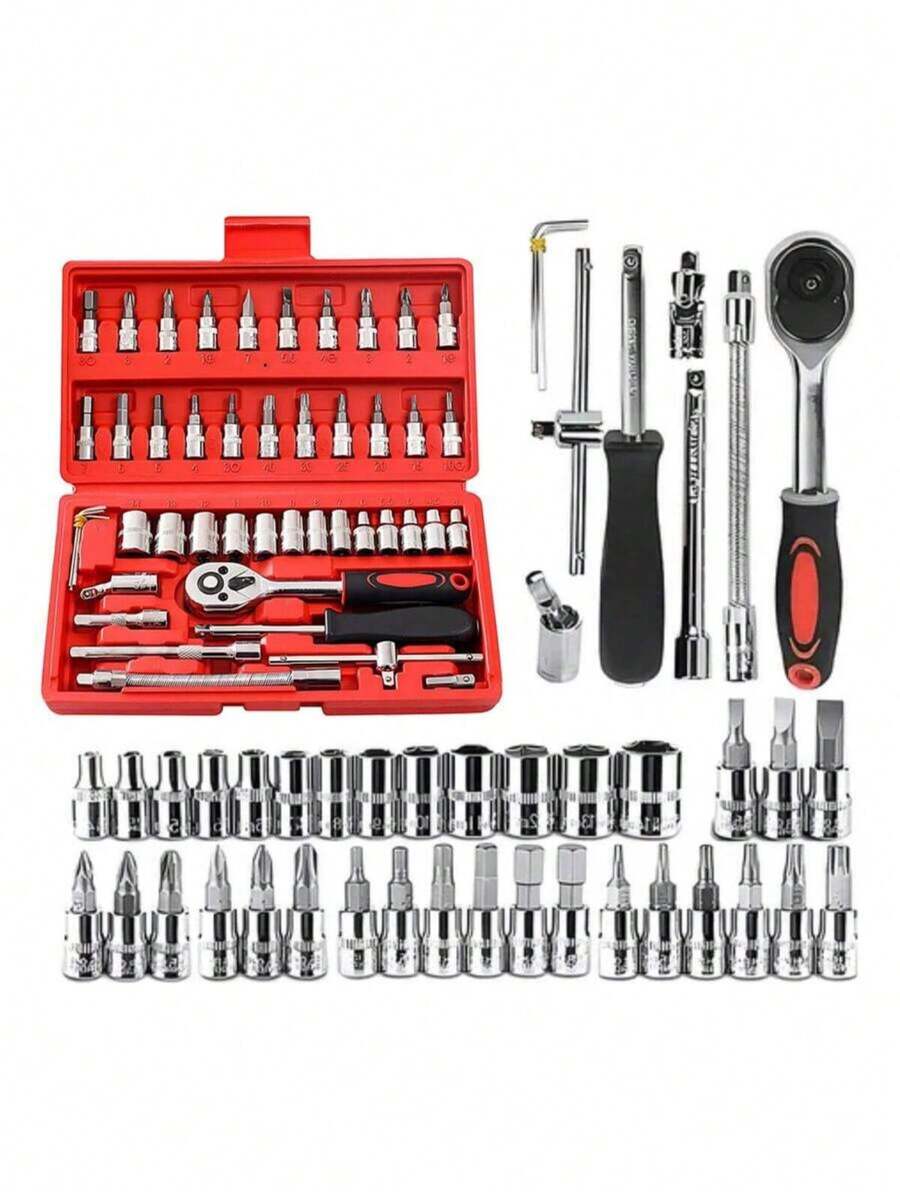 46-Piece Car Repair Tool Set With Socket Wrench And Ratchet, Multifunctional Universal Repair Tool Box For Home - Multicolor - View 1