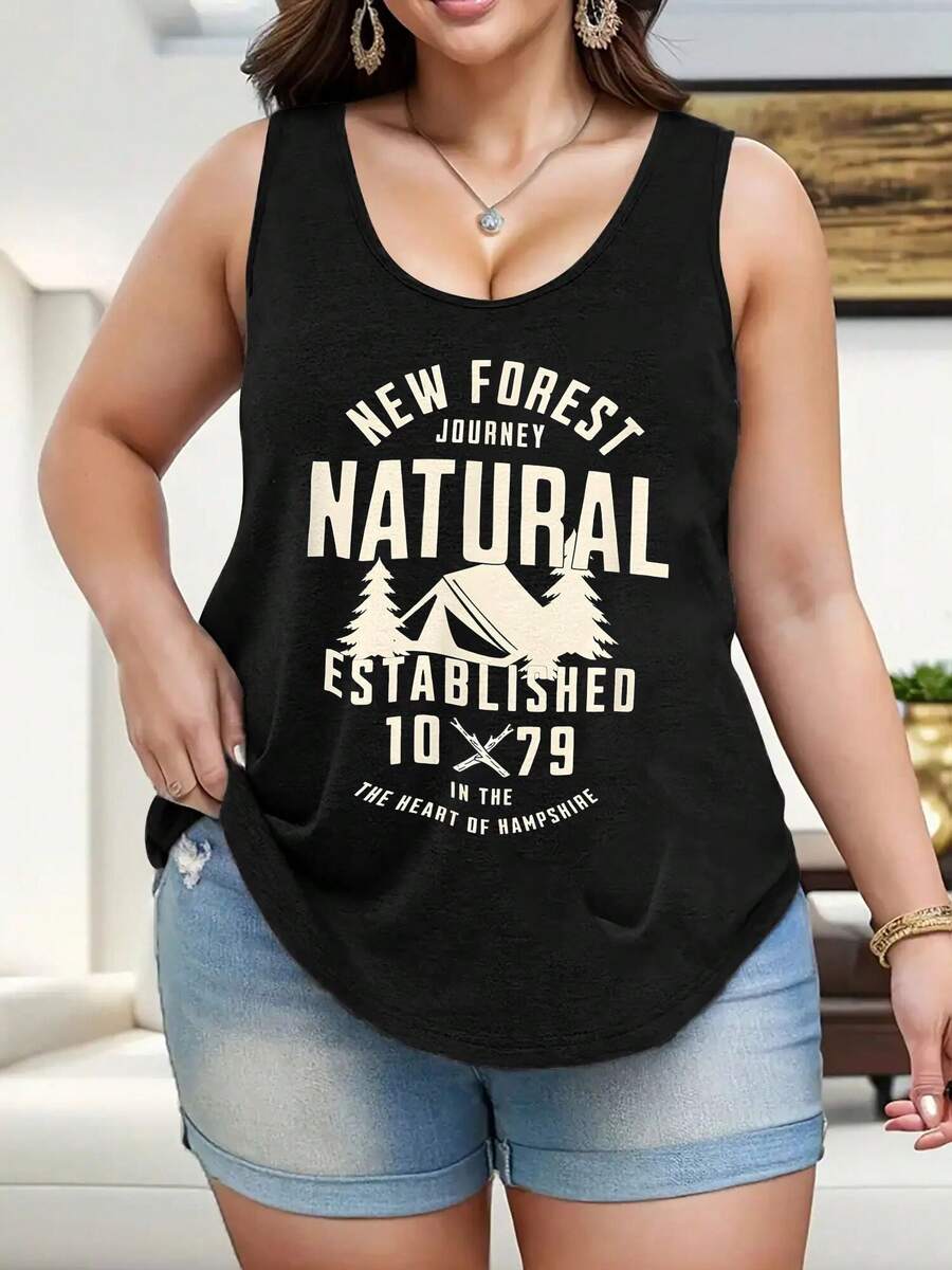Plus Size Women'S Sleeveless Tank Top With New Forest Hampshire England Founded In 1079 Design - Casual Crew Neck Summer Blouse, Machine Washable, Ladies Tank Tops - màu đen - Xem 1