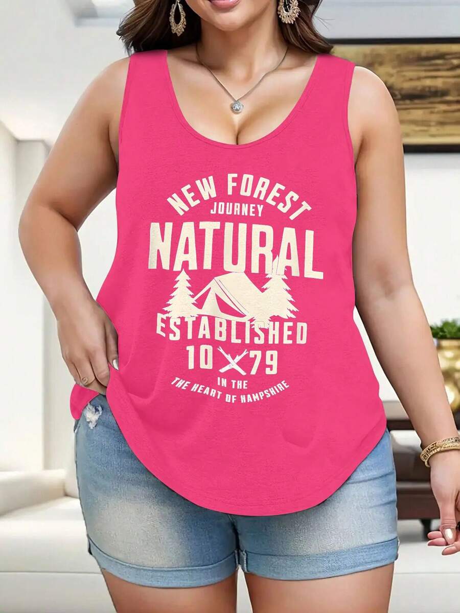 Plus Size Women'S Sleeveless Tank Top With New Forest Hampshire England Founded In 1079 Design - Casual Crew Neck Summer Blouse, Machine Washable, Ladies Tank Tops - 粉色 - 查看 1