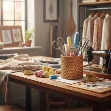 1 Bamboo Utensil Holder, Pen Holder, Makeup Brush Holder, Tea Set Organizer - Apricot - View 5