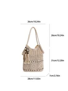 新款春夏大容量镂空流苏单肩包，女士度假风沙滩编织包 - 彩色 - 查看 4