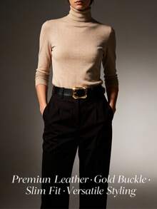 1条金色方形扣女士腰带，时尚优雅，可搭配连衣裙、T恤和休闲裤。 - 黑色 - 查看 8