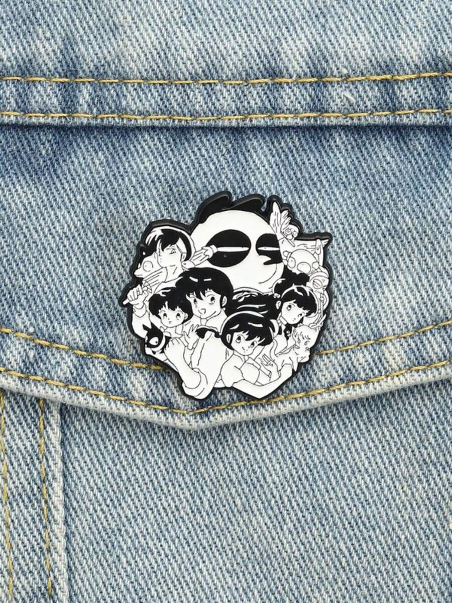 QIHOO 1pc Vintage Anime Enamel Pin - Rumiko Takahashi Series, "Urusei Yatsura" Panda And Character Pin, Cartoon Backpack Pin Fan Collection