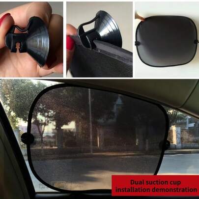 2pcs Car Front Window Sunshade, Suction Cup Installation, UV Protection, Heat Insulation, Sun Visor