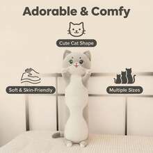 可爱大脸毛绒猫抱枕，柔软蓬松，卡通毛绒玩偶，舒适柔软长款猫抱枕/靠垫，适合作为送给孩子、女朋友、节日、情人节的礼物 - 彩色 - 查看 8