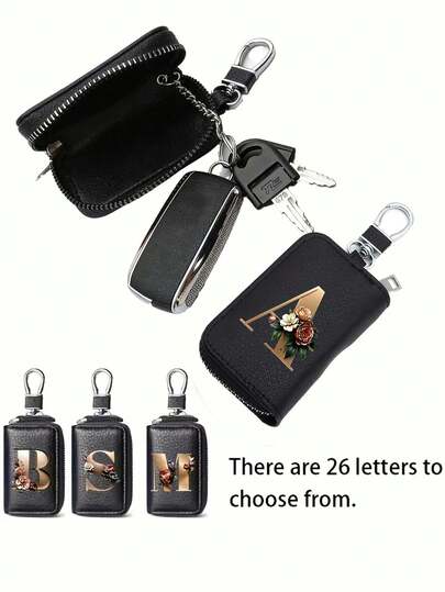 Men's Car Key Holder Compatible,Zippered Key Holder - Stylish Red Flower With Gold Letters (A-Y), Pu Imitation Leather Organizer, Key Holder For Car, Home, And Office - Ideal For Valentine'S Day, Graduation, And Teacher'S Day - Unisex Design, Travel Accessory, Elegant Jewelry, Quality Craftsmanship, Professional Accessory For Everyday Use & Special Occasions (Teacher/Mother's/Father's Day Gift)