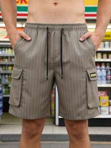 Urban Explorer Men's High-Quality Business Casual Cargo Shorts, Lightweight Breathable Fabric, Multiple Pockets With Drawstring Waist, Versatile For Casual Summer Outings - Khaki - View 4