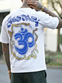 FRACTYR Men's Graphic Tee, Casual Street Style, Loose Fit Round Neck Pattern T-Shirt, Summer - White - View 5