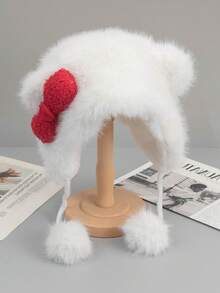 SANRIO 1pc Cute Cartoon Hello Kitty Bow Knitted Beanie Hat, Thermal Lined Thick Warm Ear Protection, Suitable For Winter - Multicolor - View 7