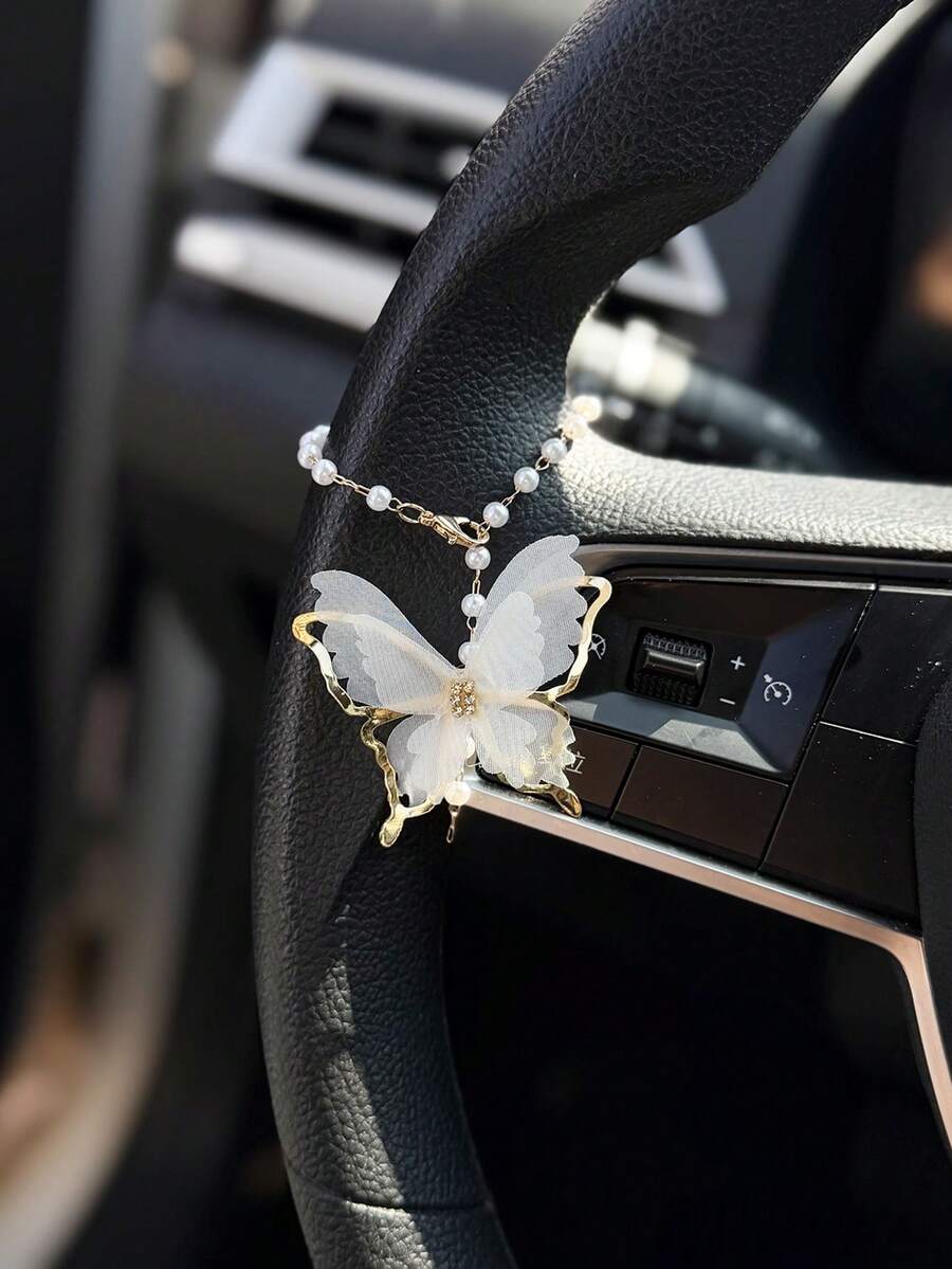 1 pieza Decoración colgante en forma de mariposa para volante de coche, accesorio interior de coche - A - Ver 1
