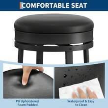 30'' Swivel Bar Stools Set Of 2 With Footrest, Modern Counter Height Barstools With PU Leather Upholstered And Metal Frame, Backless Round Bar Stools For Kitchen Island - Black - View 5