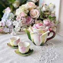 1 Set Hand-Painted Ceramic Rose Red Rose Flower Tea Set, Coffee Cup & Saucer Set, Teapot, Teacup, Christmas, Valentine's Day, Mother's Day Holiday Gift - Multicolor - View 7