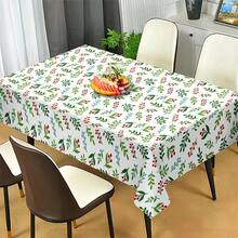Square Floral Tablecloth With Red Berries & Green Foliage Print - White Fabric For Indoor Outdoor Dining, Weddings, Parties, Picnics - Easy-Clean Modern Rustic Table Cover (Fits Rectangular Tables), Table Cloth Cover, Elegant Tablecloth, Tablecloth Rectangle, Ruffle Table Cloth, Table Cloth Washable, Home Dining Decor, Machinemade Quality, Wedding Organizers, Home Decorators - Multicolor - View 3