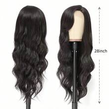 28 Inch Synthetic Side Part Wavy Long Black Wig, Suitable For Daily, Party, Halloween, Masquerade Ball, Natural Looking And Heat Resistant - Black - View 6
