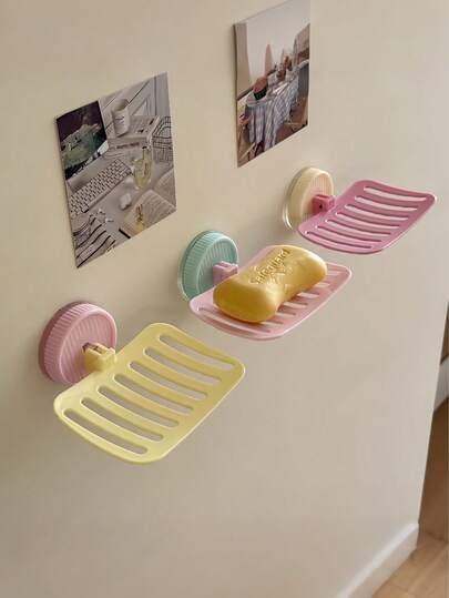 Suction Cup Soap Dish, Candy Color Soap Rack, Drill-Free Bathroom Soap Holder. Suitable For Storing Shampoo, Toothbrush, Soap, Etc., A Luxury Drainage Soap Rack For Home Bathroom Cabinet. Efficient Drainage. Suitable For All Year Round. An Ideal Gift For Christmas, Halloween, Christmas Eve And Birthdays.