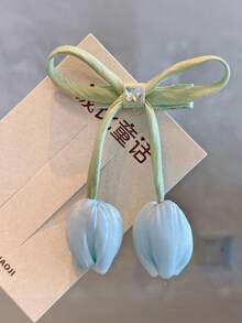 2个花朵郁金香蝴蝶结发夹，网状发饰，适合春夏佩戴，精美礼品之选 - 彩色 - 查看 3