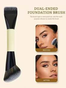 1支双头粉色粉底刷，多功能化妆刷，遮瑕刷，专业美妆工具 - 黃色 - 查看 1