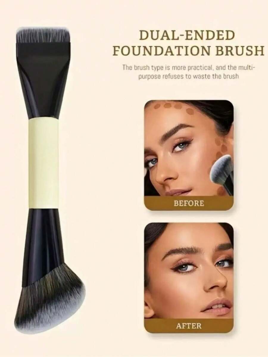 1支双头粉色粉底刷，多功能化妆刷，遮瑕刷，专业美妆工具 - 黃色 - 查看 1