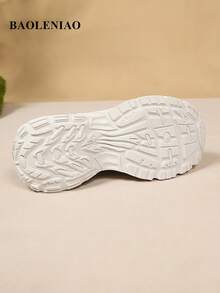 New Women's Geometric Pattern Sports Shoes, Knitted Fabric Lace-Up, Mesh Patchwork, Breathable White Outdoor Running Sneakers, Thick Sole Versatile Tennis Shoes For All Seasons - White Blue - View 9