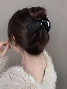 手工缝制黑色水晶草莓高马尾夹，优雅发髻造型器 - 黑色 - 查看 4
