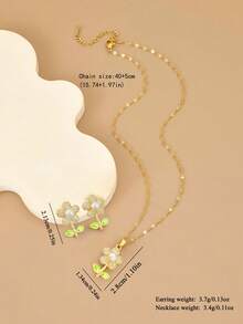 1pc Cute Titanium Steel Necklace Paired With A 18K Gold-Plated Copper Flower Pendant Stud Earring Inlaid With Cubic Zirconia Is A Suitable Gift For Family And Friends. - Multicolor - View 7