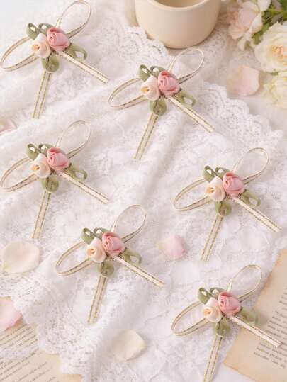 10/20pcs Rose Bow Knot - Decorative Ribbon Bows Without Feathers Or Batteries, Suitable For Wedding Decor, Party, Spring/Summer Decor, Birthday Party, Daily Home Decor, Desktop Decor